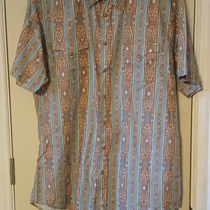 Tin Haul Cowboy Pearl Snap Button Short, XL, Short Sleeve Western Aztec Pattern